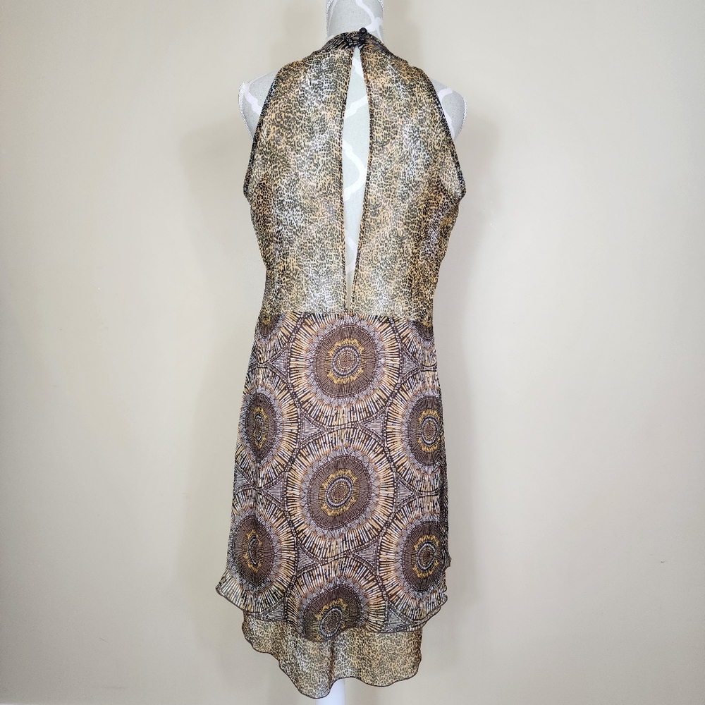 Vintage Joseph Ribkoff Layered Dress Size 10 Tribal Cheetah Print Brown - Picture 5 of 15